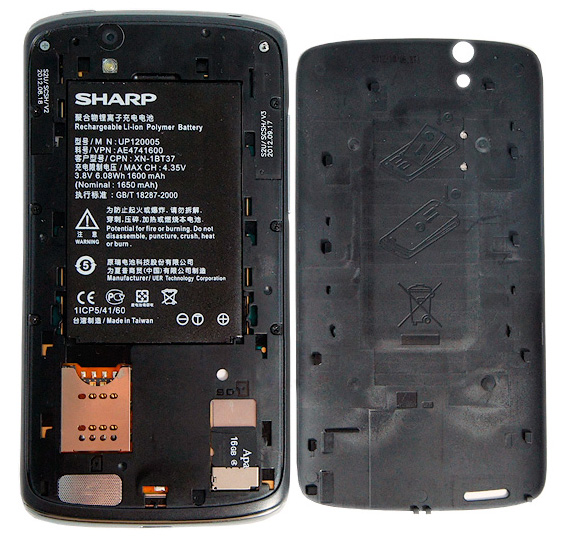 Батарея и слоты смартфона Sharp SH631W