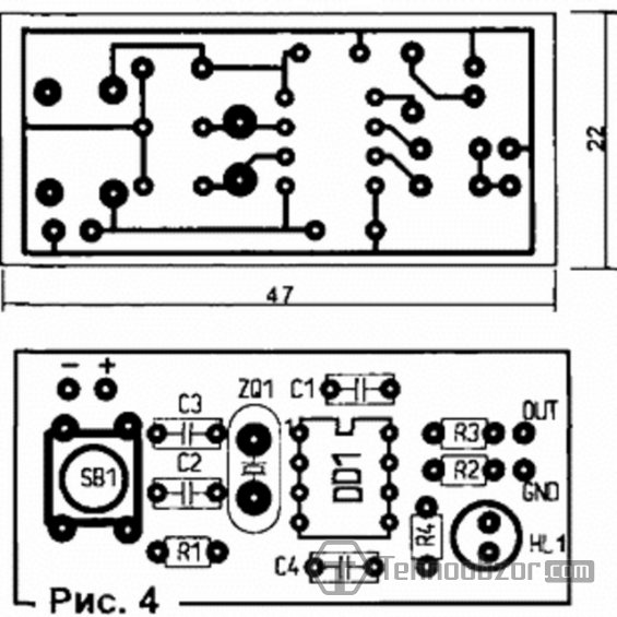 Рисунок платы ТВ генератора сигнала на PIC16F629