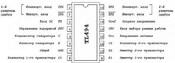 микросхема TL494 - цоколёвка