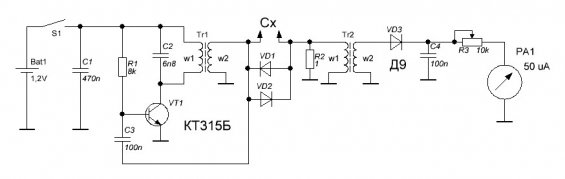 ESR измеритель конденсаторов - простая схема от RL55