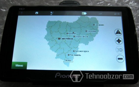 карта области на GPS навигаторе пионер