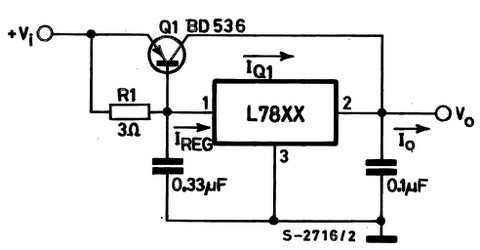 схема увеличения максимального тока использует дополнительный транзистор