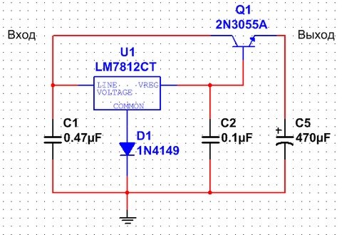 схема стабилизатора 7812 работает c N-P-N транзисторами