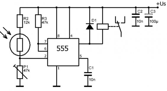 Схема фотореле на 555