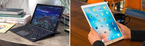 Apple iPad Pro и Lenovo ThinkPad X1 в использовании