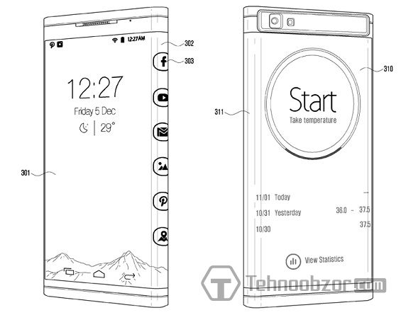 Патент на смартфон с гибким экраном Samsung