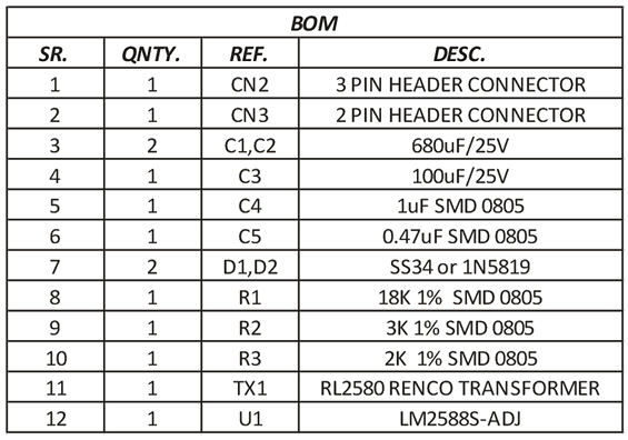 Полный список деталей усилителя постоянного тока с LM2588-ADJ
