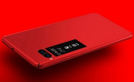 Красный Meizu Pro 7 на красном фоне