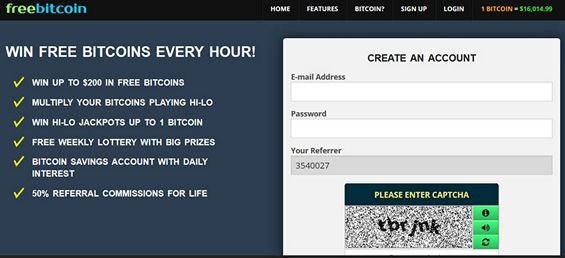 Экран регистрации на сайте Freebitcoin