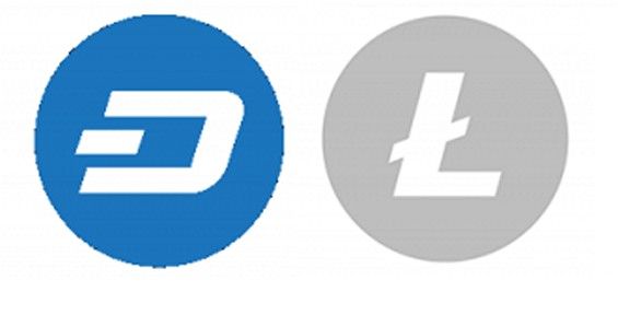 Значки Litecoin и Dash на белом фоне