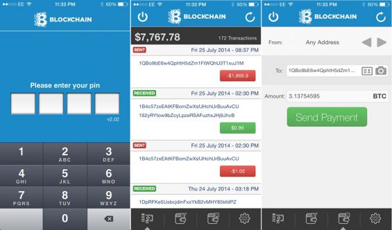 Как выглядит приложение Blockchain Bitcoin Wallet для iPhone