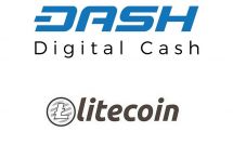 Названия криптовалют Litecoin и Dash на белом фоне