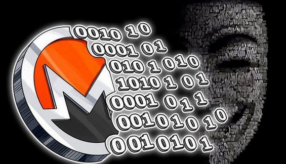 Эмблема криптовалюты Монеро и двоичный код