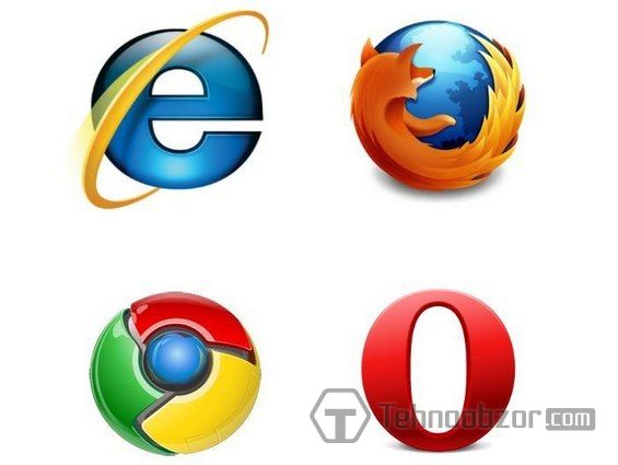 Значки четырёх популярных браузеров