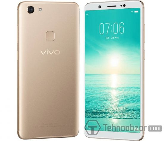 Дисплей и задняя крышка золотистого телефона Vivo V7
