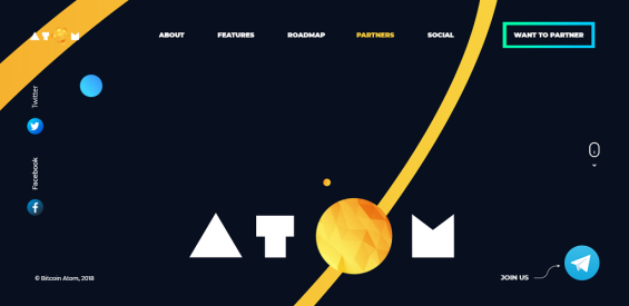 Главная страница сайта хардфорка Биткоин Атом