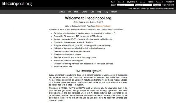 Главная страница сайта litecoinpool.org