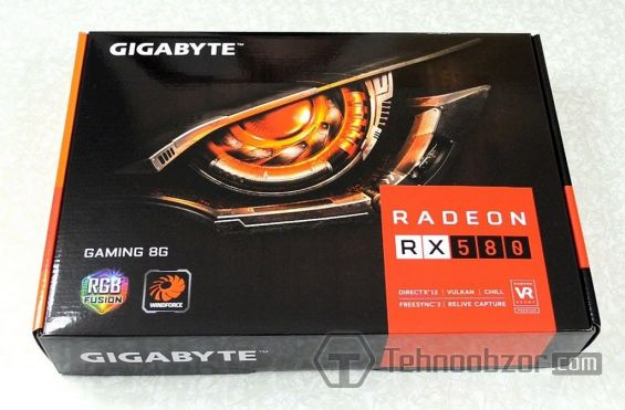 Упаковка видеокарты Gigabyte Radeon RX 580