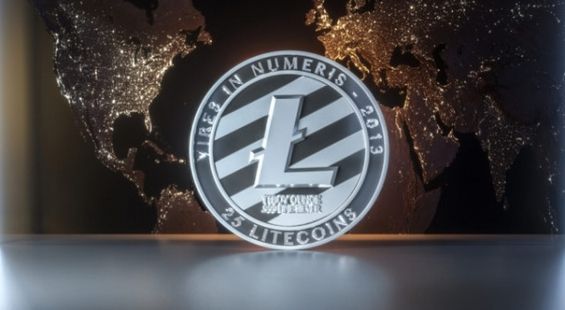 Монета Лайткоина и карта мира