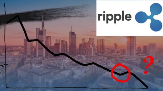 Значок Риппл и нарисованный график, показывающий падение курса