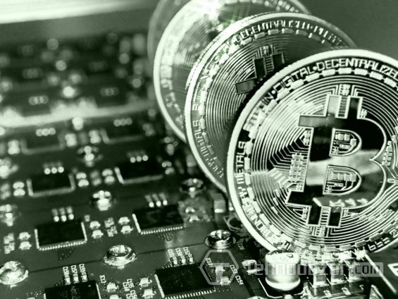 монеты bitcoin стоят на компьютерной плате