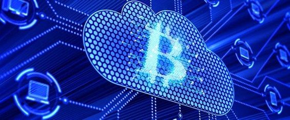 Значок Bitcoin на цифровом облаке