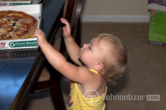 Дочь Ласло Хейница смотрит на пиццу, купленную за Биткоины