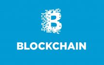 Значок онлайн-кошелька Blockchain на голубом фоне
