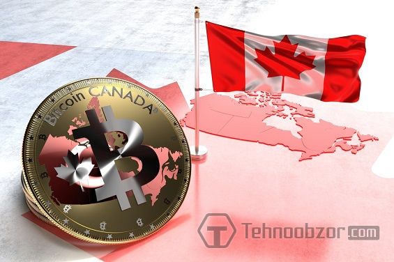 Флаг Канады и монета Bitcoin