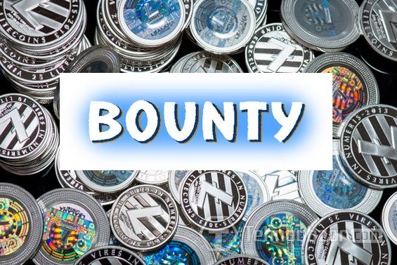 Надпись Bounty на фоне монет криптовалюты
