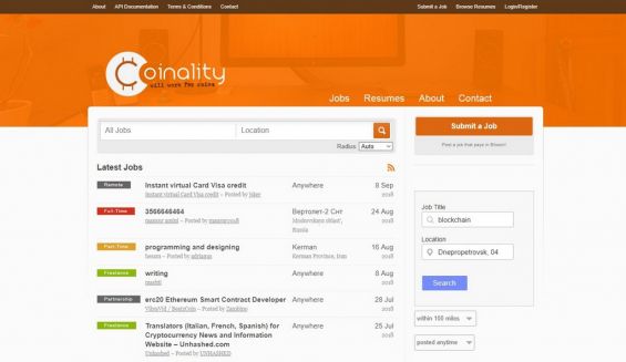 Сайт coinality.com, на котором можно выполнять заказы за Эфир