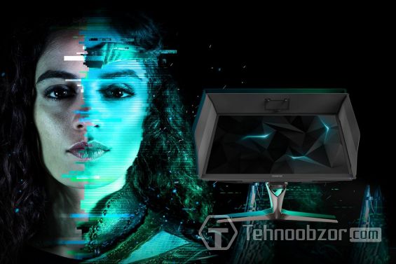 Монитор Acer Predator X27 возле цифрового изображения девушки