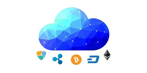 Облако и логотипы криптовалют