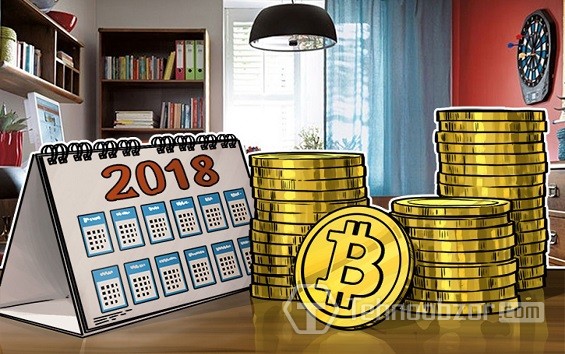 Монеты Биткоин и календарь 2018