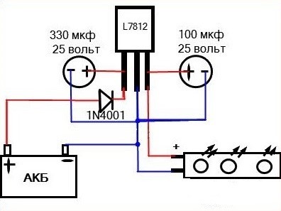 Схема стабилизатора 12 В для светодиодов на плате L7812