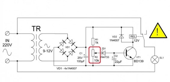 Расположение подстроечного резистора на схеме