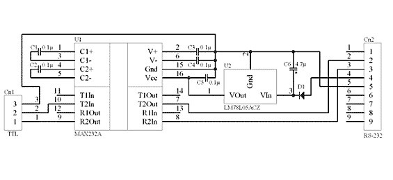 Схема преобразователя RS-232 в TTL
