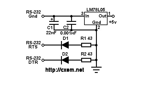 Схема для получения 5В от порта RS-232