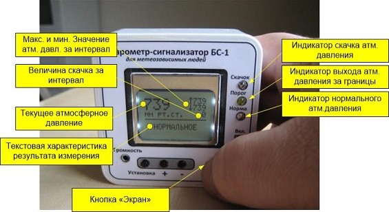 Результат измерения на дисплее домашнего барометра
