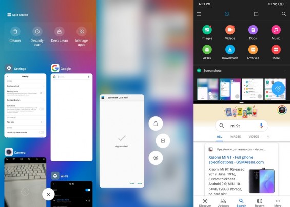 Последние приложения и разделенный экран Xiaomi Redmi Note 8T