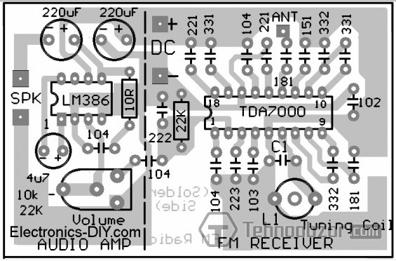 Рисунок платы радиоприемника на микросхеме
