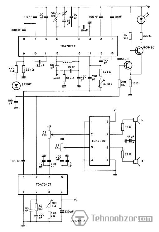 Приёмник на микросхеме TDA7021 - типовая схема