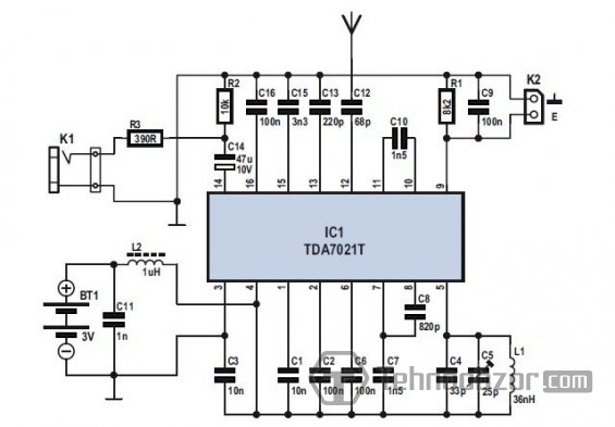 Приёмник на TDA7021 - схема со встроенным УНЧ