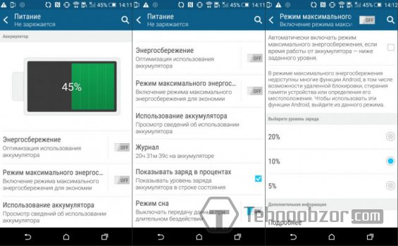 Настройки энергосбережения на смартфоне HTC One М9