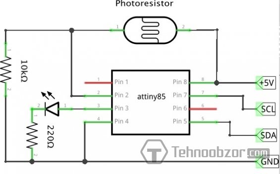 Схема детектора освещённости на МК