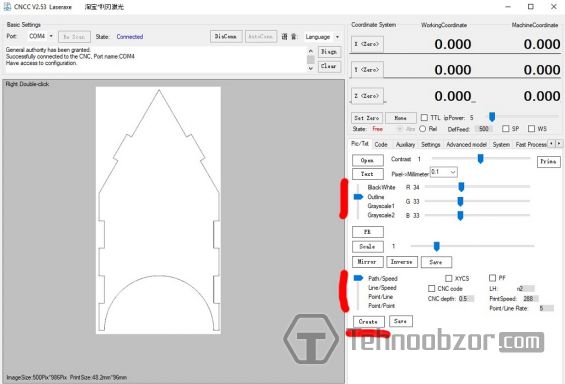 Создание G-code для лазерной гравировки в программе CNCC Laseraxe