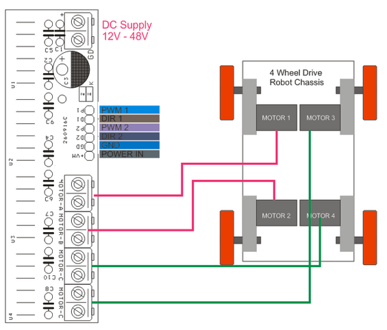 Схема коннекторов двигателя для 4-колесных роботов