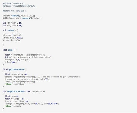 Программный код для настройки работы термометра