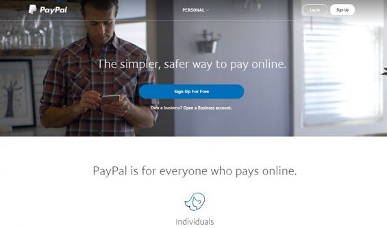 Главная страница сервиса PayPal