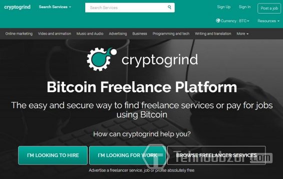 Интерфейс фриланс-площадки CryptoGrind